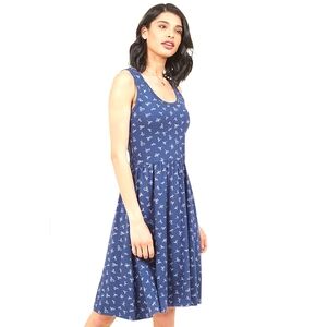 Mata Traders Organic Cotton & Spandex Blue White Stencil Flower Tank Dress MD
